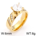 18k gold plated titanium couple ring with textured diamond setting and 6mm width band - US 6 / Gold Color Women (KR42331-K)