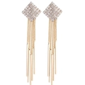 Pendientes largos de borla dorados con tachuelas de rombos brillantes para mujer - Borla de Rombo / Rombo Dorado