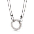 Double-layered silver titanium steel necklace with circular mother of pearl pendant - Mother-of-Pearl Circular Style (KN108077-Z)