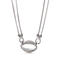Double-layered silver necklace with rhinestone oval pendant in minimalist stainless steel - Rhinestone Oval Style (KN108076-Z)