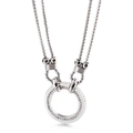 Silver double-layer box chain necklace featuring a pavé diamond encrusted circular pendant - Rhinestone Circular Style (KN108075-Z)