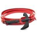 Viking style multi-layer red leather bracelet with a black metal axe charm closure - Red