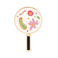 Golden magnifying glass enamel pin featuring colorful cartoon microbe and bacteria designs - Magnifying Glass