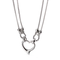 Elegant double-layered silver heart pendant necklace for women with bead chain details - Hollow Heart Style (KN108083-Z)