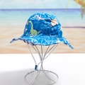 Cappello a secchiello blu per bambini con dinosauri e laccio bianco regolabile - Era Giurassica (Blu Lago)