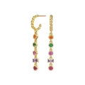 Twisted gold hoop earrings featuring five vibrant multi-colored gemstone charms for women - Gold Five-Color Gemstone Dangle Earrings (11)