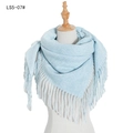 Écharpe à carreaux bleu clair avec pompons en maille épaisse, modèle LS5-07# - Bleu (FS5-07#)