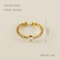 Detail van de 18k vergulde roestvrijstalen ring met afmetingen en specificaties - Verstelbaar Open / Goud met witte zirkonia