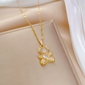 Luxuriöse Gold-Bärenkette mit funkelnden weißen Zirkonia und herzförmigem Mittelstein - Goldener Bärenstil (F127)