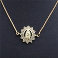 Collar de cobre dorado con colgante de Nuestra Señora de Guadalupe y circonitas - Estilo de Virgen María de Estrella Octogonal (N6-10) / 45+5cm / Dorado