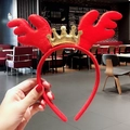 Christmas headband featuring red plush antlers and a sparkling gold glitter crown - Crown Antlers