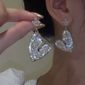 Heart-shaped Full Diamond Earrings - Silver