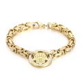 Luxurious gold stainless steel Hamsa hand bracelet with sparkling crystal accents - Gold Bracelet (KB151903-Z)