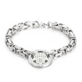 Silver stainless steel Byzantine chain bracelet with iced out Hamsa Hand charm - Steel Color Bracelet (KB151904-Z)