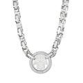 Silver Hamsa pendant necklace with zircons and thick geometric square link chain - Steel Color Necklace (KN235262-Z)