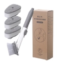 Hydraulic long handle dish brush set with nylon head and three sponge replacements - 1 Handle + 1 Brush + 3 Sponges (Boxed)