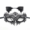 Set sexy de serre-tête oreilles de chat en dentelle noire et masque pour Halloween - Serre-tête + Nouveau Masque Fleuri