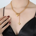 Collar exagerado de acero de titanio chapado en oro de 18K con doble corazón - Dorado