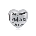 Polished silver heart charm bead for bracelets with Mamma and Mum engravings - Letter Engraved Heart (29)