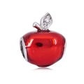 Ciondolo a forma di mela rossa smaltata con foglie di cristallo per gioielli fai da te - Mela Rossa con Foglia in Strass / Rosso