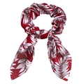 Leopard print scrunchie with bunny ears and red grey leaf pattern fabric tails - Style 11 (Red Base Grey Leaves)