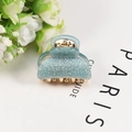 Sparkly light blue acrylic mini hair claw clip with golden metal teeth for women - 4cm / Light Blue