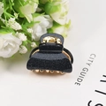 Small black acrylic hair claw clip with silver glitter finish and gold metal spring - 4cm / Black