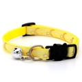 Yellow pet collar with gold moon star patterns, bell and cat-shaped safety buckle - Yellow