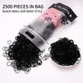 Lot de 2500 élastiques à cheveux noirs pour filles dans un sac rose chat - 2500 Pcs (Petit/Sac) / Noir Pur