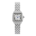 Women's silver square quartz watch with diamond bezel and roman numeral dial face - Zirconia Inlaid / Silver