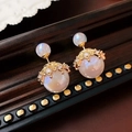 Elegant white freshwater pearl stud earring with gold metal and crystal accents - Silver Pin - Mermaid Pearl Double Sided Wear