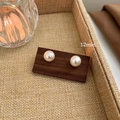Classic 12mm white freshwater pearl studs on a walnut wood display stand - Silver Pin Minimalist Pearl Studs 1.2cm