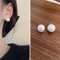 Pair of elegant freshwater pearl stud earrings with silver pins for a minimalist look - Silver Pin Imitation Pearl Iridescent Large
