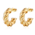 Pendientes de aro retorcidos en forma de C de acero inoxidable bañados en oro 18K - Dorado