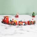 Festive wooden Christmas train decoration with snowman and tree on white marble surface - Dark Green Mixed / Style 05120