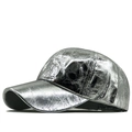 Unisex metallic silver baseball cap with reflective PU leather and crinkle texture - Textured Silver (06)