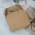Brown kraft paper gift box with handle and rustic decorations on white surface - 11.5*8.5*15.5cm / Kraft Paper Color