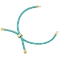 Close-up of woven turquoise cord bracelet with adjustable gold finish metal sliders - Sea Blue 02