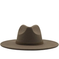 Classic wide-brim wool fedora hat for women in earth brown, front view minimalist style - M (56-58cm) / Dark Khaki