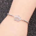 Silver crown bracelet with sparkling crystals on adjustable stainless steel chain - Crown 2-Bead Chain Lobster Clasp