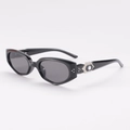 Polished black geometric sunglasses featuring intricate silver metal hollow temple decor - Black Frame Black Grey Lens