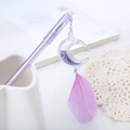 Purple sequin moon pendant gel pen with a delicate feather and silver chain detail - Purple