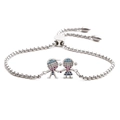 Silver stainless steel adjustable bracelet with boy and girl pendants and colorful zircon - Boy & Girl Style 1