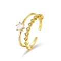 Minimalist double-layered S925 silver ring in gold with sparkling diamonds - J1428 Double-layer Zirconia Ring / 18K Gold
