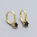 Elegantes pendientes de aro dorados con circonitas negras engastadas para mujer - Oro (Piedra Negra)