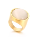 Massiver 22mm Edelstahlring in Gold mit großer runder weißer Steineinlage für Damen - US 6 / Gold + Roséweißer Stein (KR48284-K)