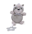 Gray raccoon plush baby toy with star-shaped silicone teether and hanging ribbon strap - Raccoon / Gray