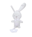 White plush bunny teether toy with soft fur, satin bow and star-shaped plastic ring - Rabbit / White