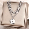 Silver double-layer necklace with Cuban chain and zodiac coin pendant in a jewelry box - Steel Style (KN236386-Z)