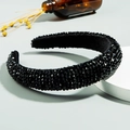 Padded black velvet headband adorned with faceted beads for elegant retro style - Black